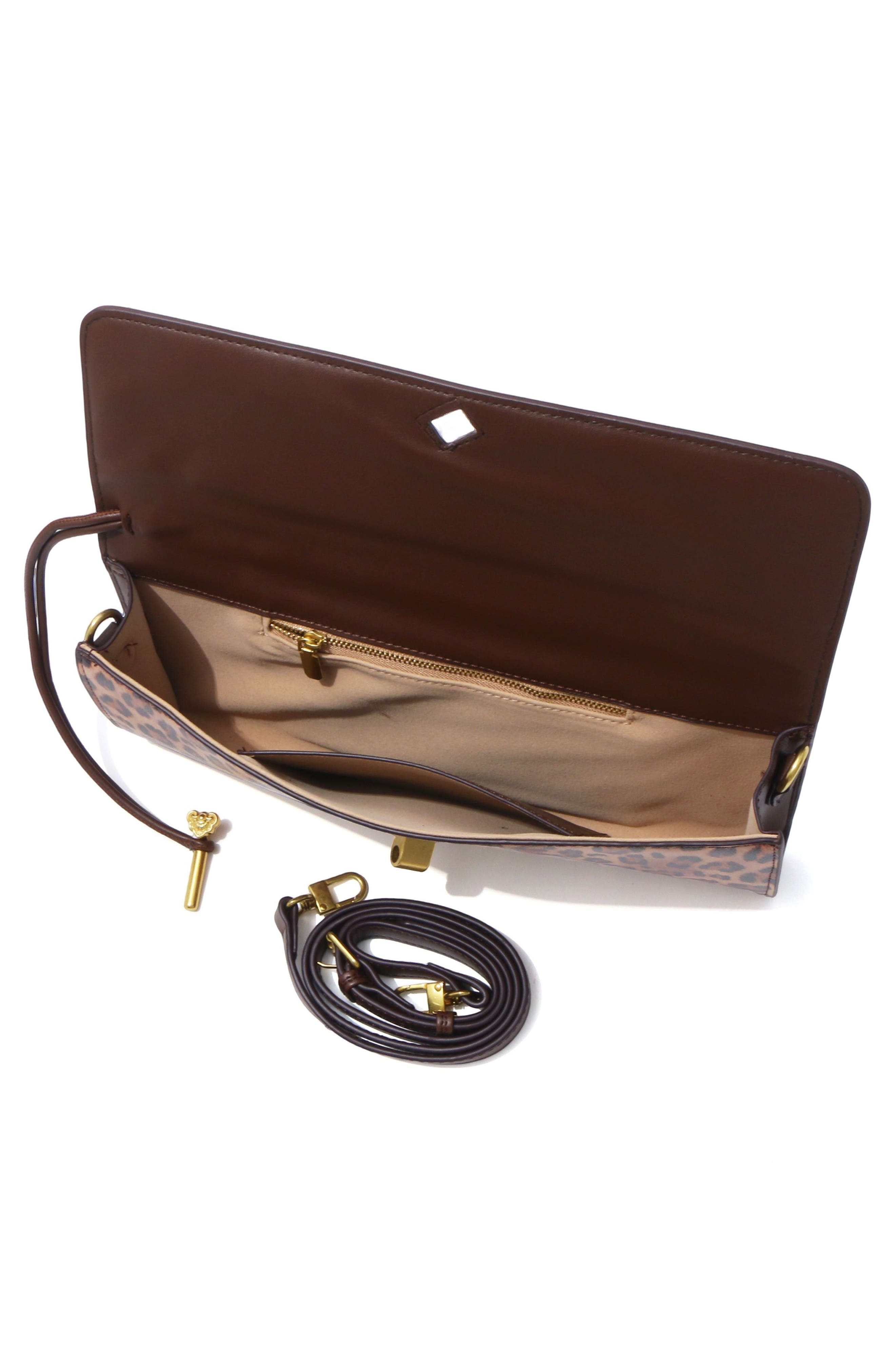 Leopard Print Faux Leather Envelope Bag, Alternate, color, BROWN