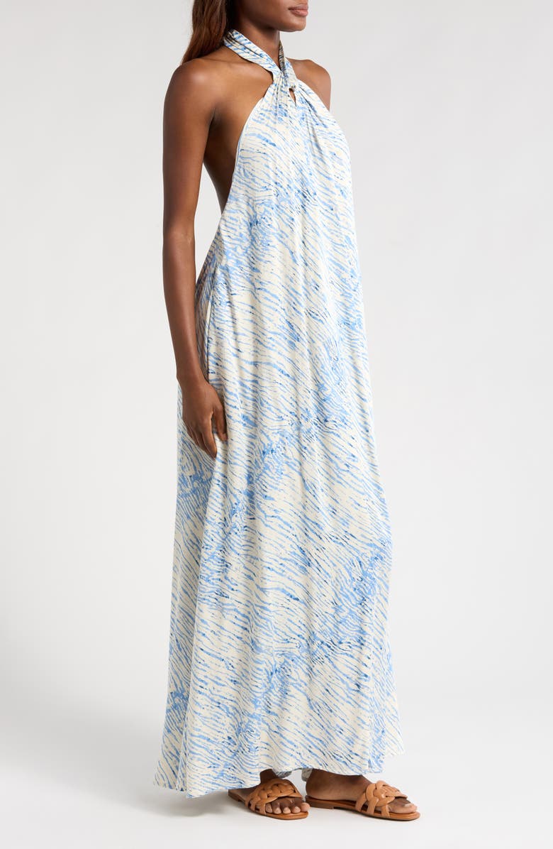 Elan Stripe Cover-Up Halter Maxi Dress, Alternate, color, Blue Sahara