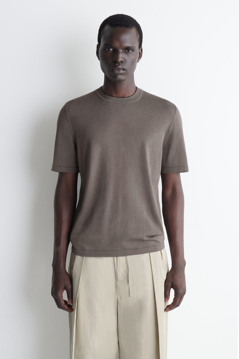 Contrast-tipped Silk-cotton T-shirt, Main, color, BEIGE