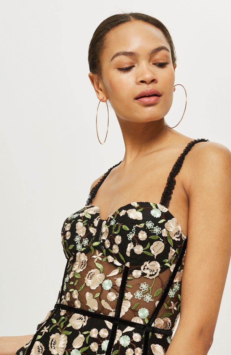 Topshop Floral Corset Midi Dress, Alternate, color,