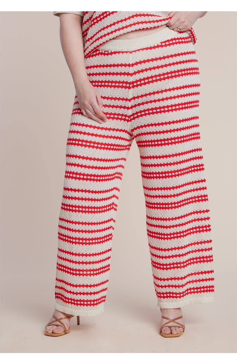 ELOQUII Pointelle Stripe Sweater Pant, Main, color, Berry Stripe
