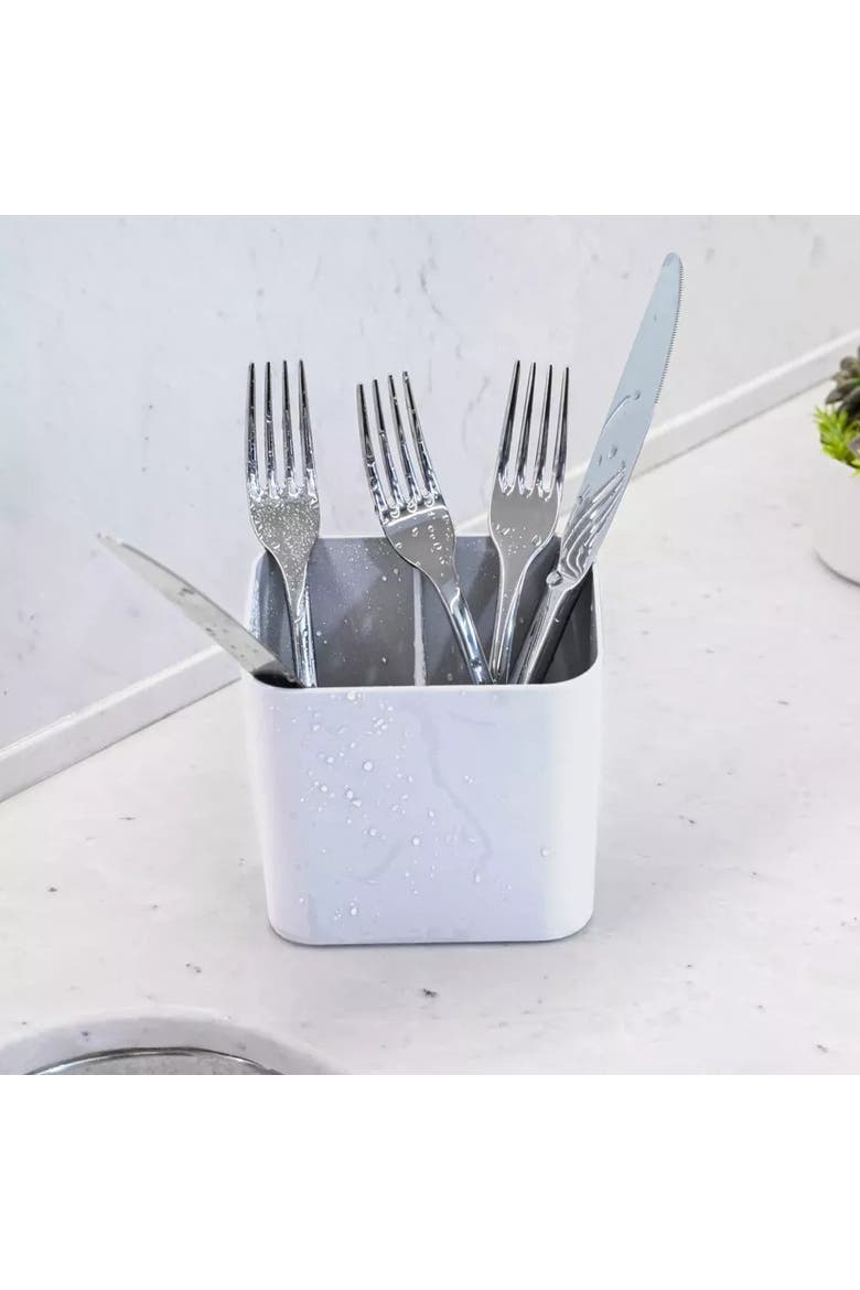 Kitchen Sink Organizer Set 3-Piece, Dish Rack, Cutlery Drainer & Soap Dispenser with Sponge Holder, Durable Compact, Alternate, color, White