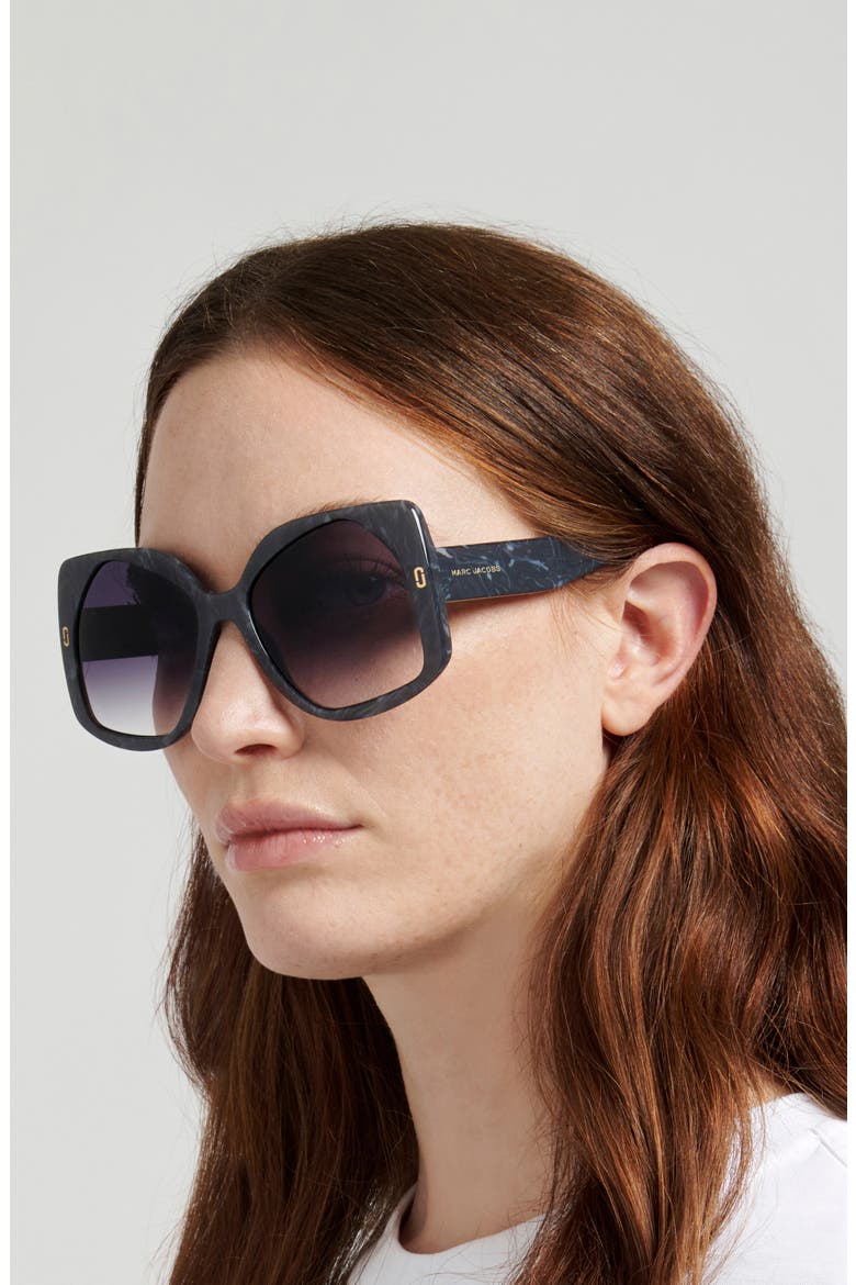 56mm Geometric Square Sunglasses, Alternate, color, GREY MARBLE/ DARK GREY SF