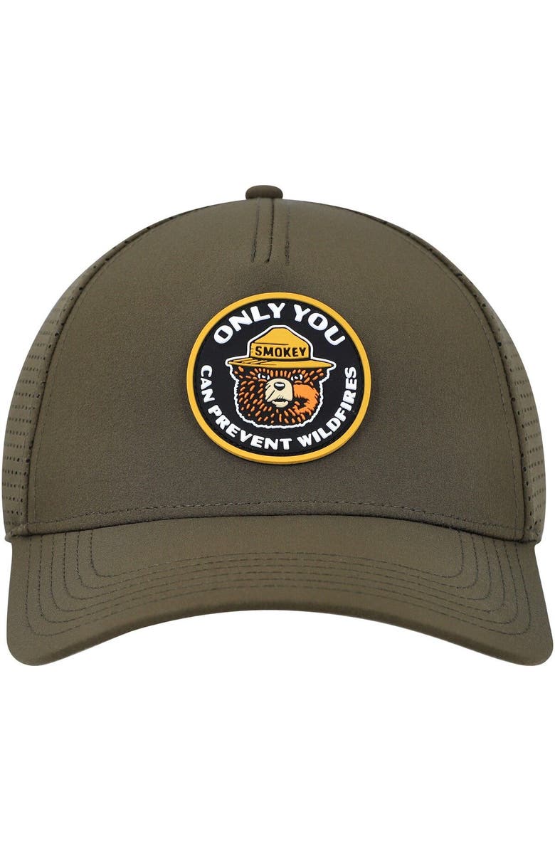 American Needle Men's American Needle Olive Smokey the Bear Super Tech Valin Trucker Snapback Hat, Main, color, Olive