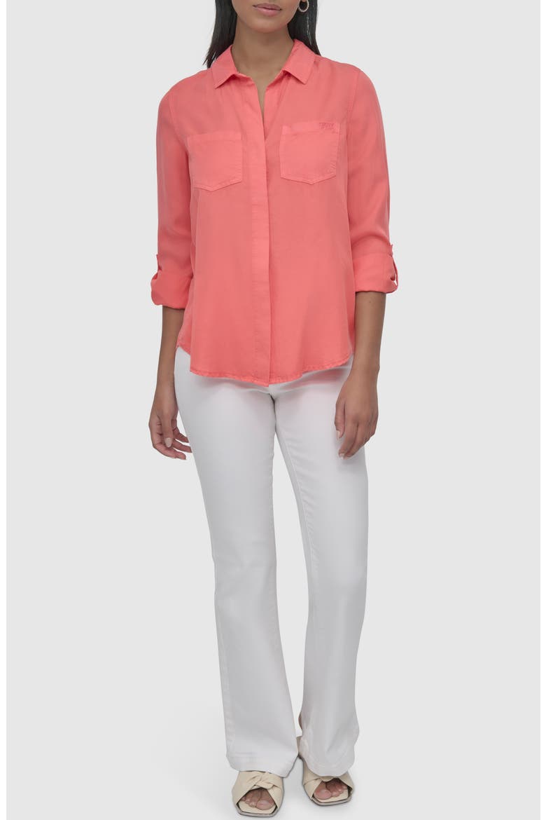 Tencel® Lyocell Chambray Button-Up Shirt, Alternate, color, CORAL CRUS