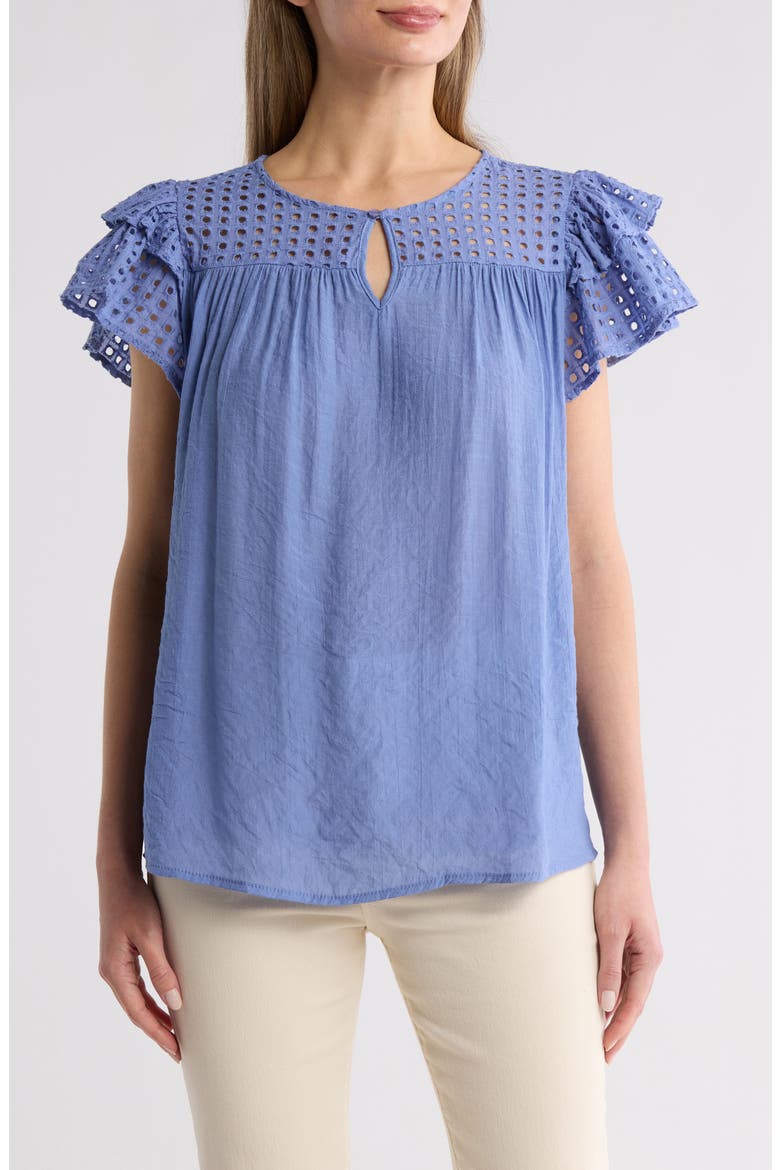 Demi Eyelet Sleeve Top, Main, color, COLONY BLUE