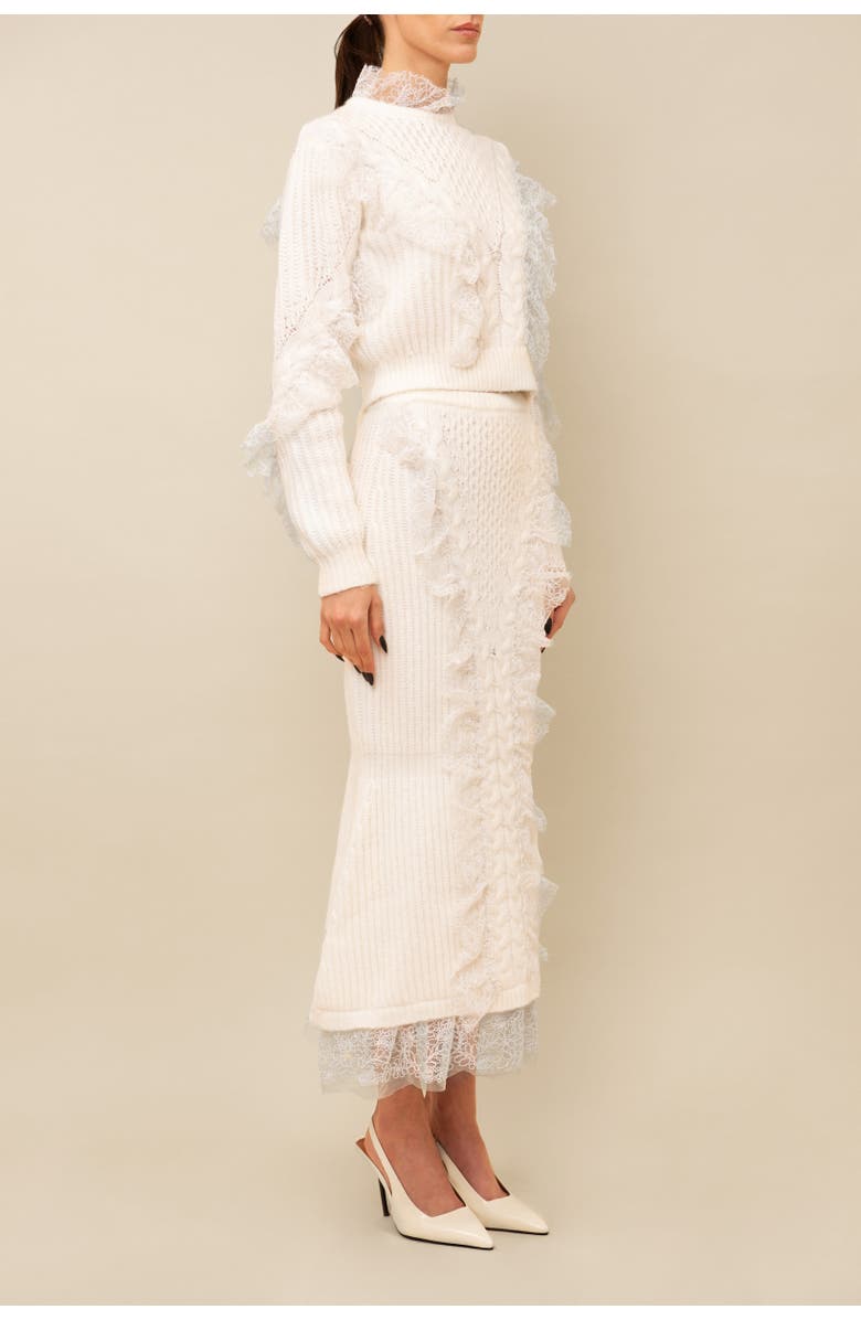 Contessa Mills Wildes Soft Warm Lace-Trimmed Wool Sweater, Alternate, color, White