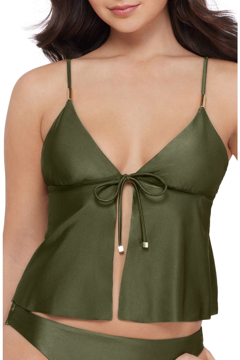 Tie Front Crop Tankini Top, Main, color, OLIVE