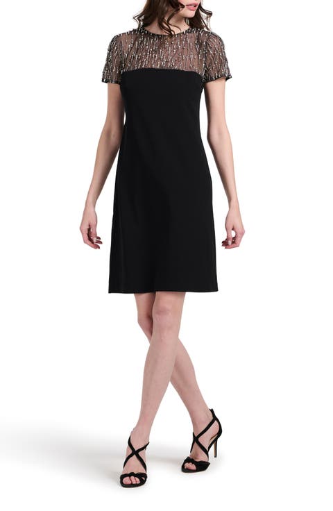 Crystal Illusion Stretch Crepe Cocktail Dress
