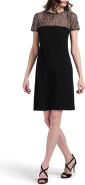 EMILY SHALANT Crystal Illusion Stretch Crepe Cocktail Dress