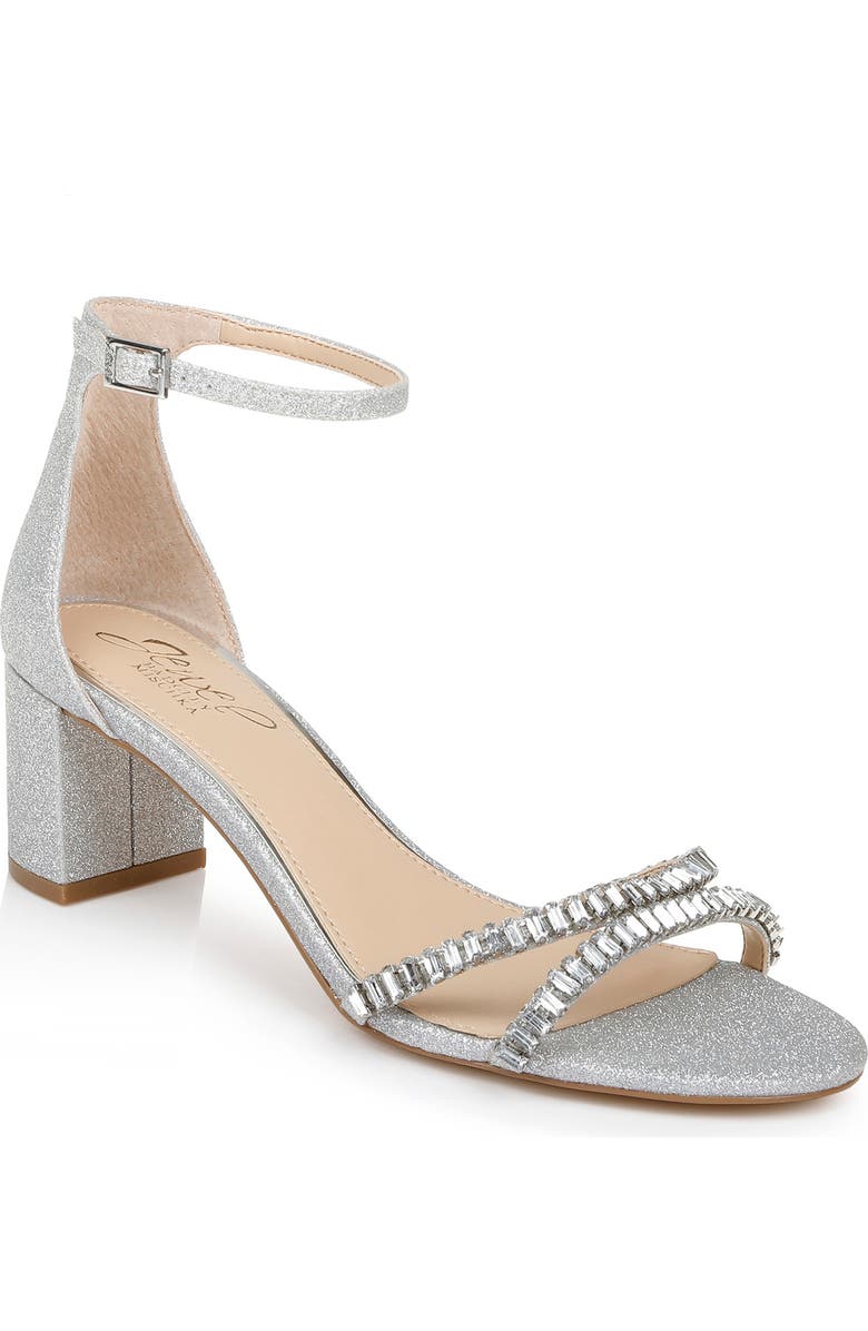 Jewel Badgley Mischka Joanne Embellished Block Heel Sandal, Main, color, Silver