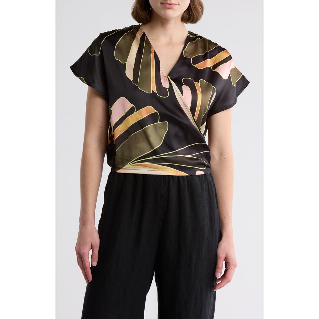 Elan Palm Print Surplice Neck Cover-up Crop Top