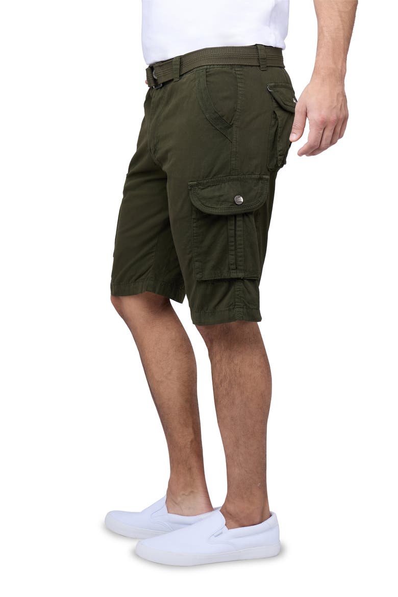 Belted Cotton Twill Cargo Shorts, Alternate, color, OLIVE