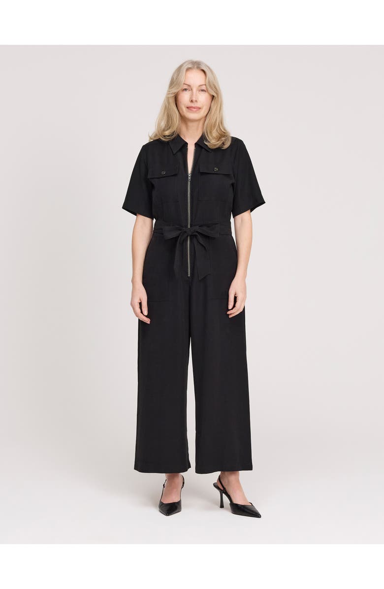 Finery London Marie Wide Leg Cropped Jumpsuit, Main, color, Black