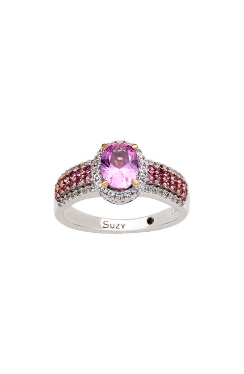 Sterling Silver Oval Pink Sapphire & Lab Grown White Sapphire Ring