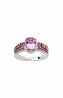 SUZY LEVIAN DIAMONDS Sterling Silver Oval Pink Sapphire & Lab Grown White Sapphire Ring