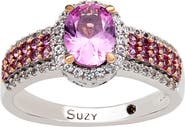 SUZY LEVIAN DIAMONDS Sterling Silver Oval Pink Sapphire & Lab Grown White Sapphire Ring