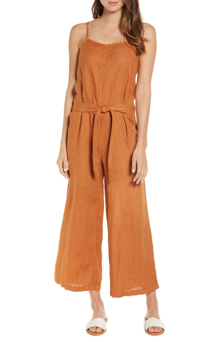 Lou & Grey Tie Waist Linen Jumpsuit, Alternate, color, 