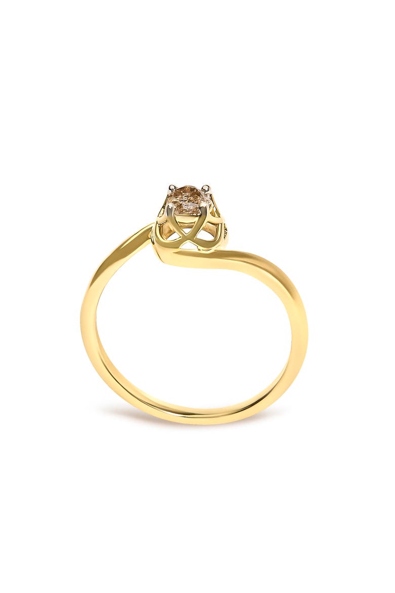 14K Yellow Gold Plated Sterling Silver 1/5 Ct Light Brown Diamond Bypass Solitaire Ring, Alternate, color, Yellow Gold over Silver