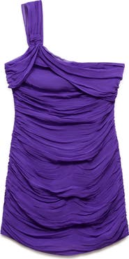 MANGO Ruched One-Shoulder Minidress