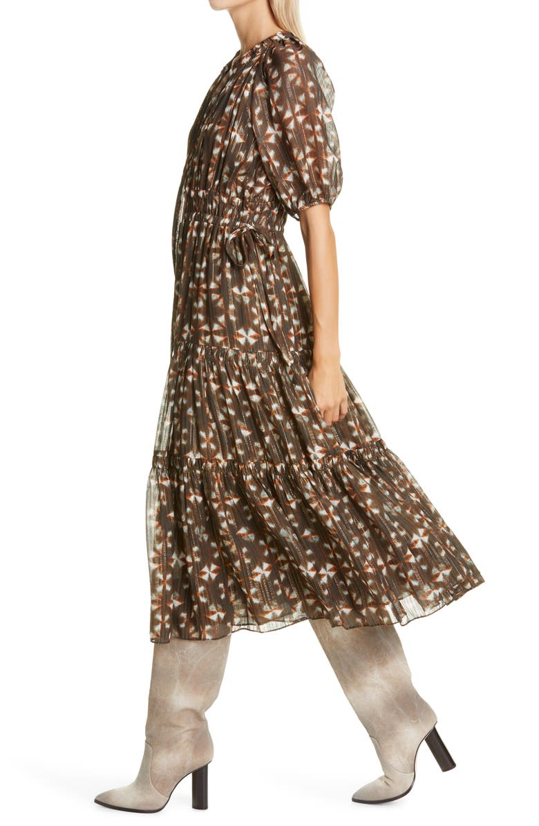 Ulla Johnson Metallic Silk Midi Dress, Alternate, color, 
