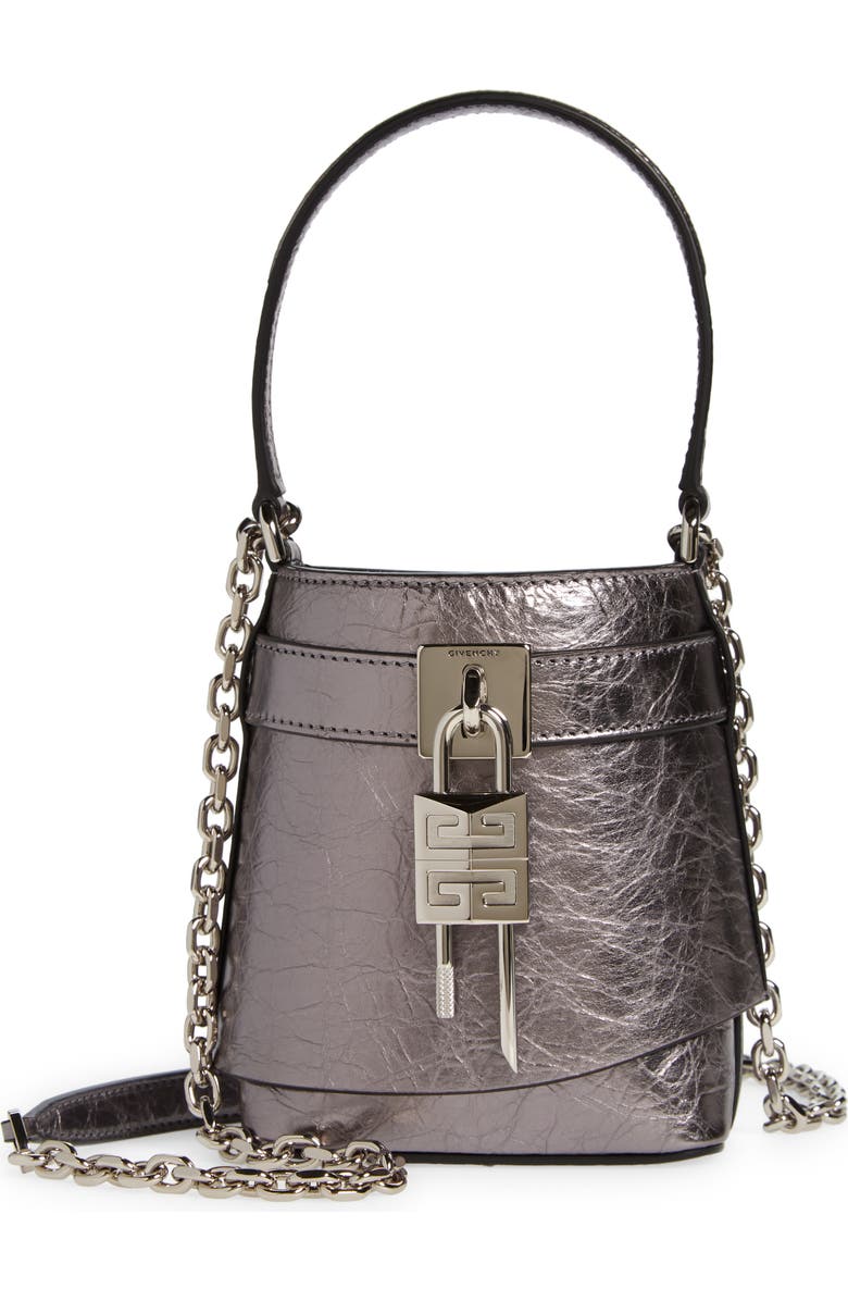 Givenchy Micro Shark Lock Lambskin Leather Bucket Bag, Main, color,