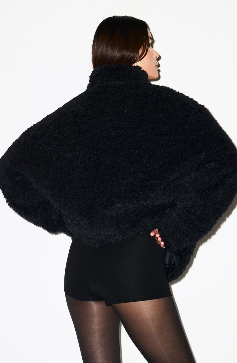 SKIMS Faux Fur Oversize Mock Neck Jacket, Alternate, color, Onyx