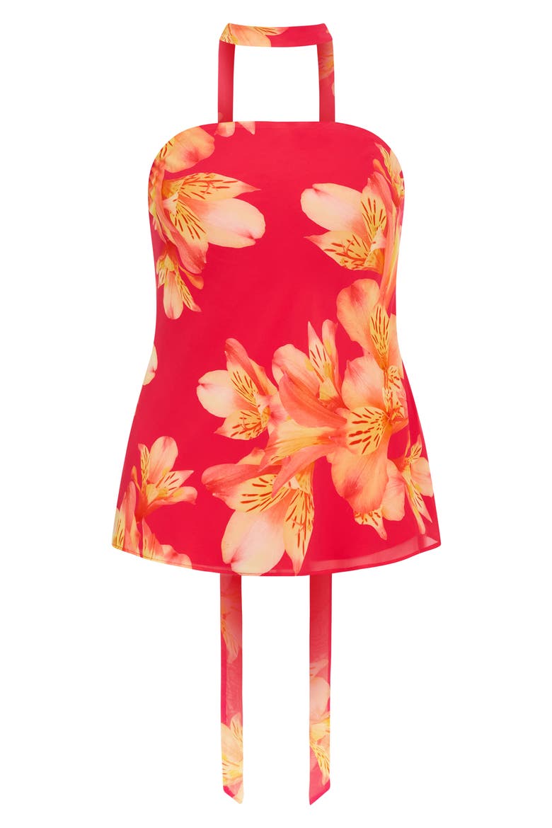 Soiree Floral Print Strapless Top & Scarf, Alternate, color, FUCHSIA LILY