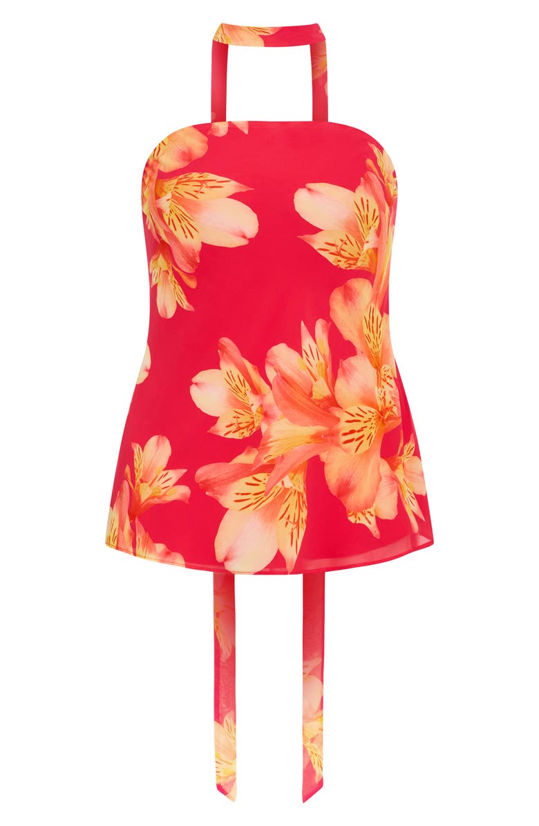 City Chic Soiree Floral Print Strapless Top & Scarf, Alternate, color, Fuchsia Lily