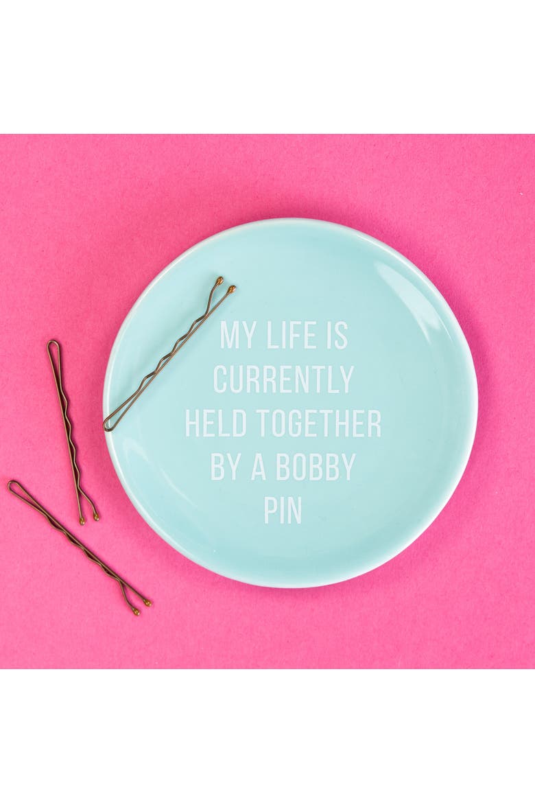 My Life Is Currently Being Held Together By A Bobby Pin Trinket Tray, Alternate, color, Blue