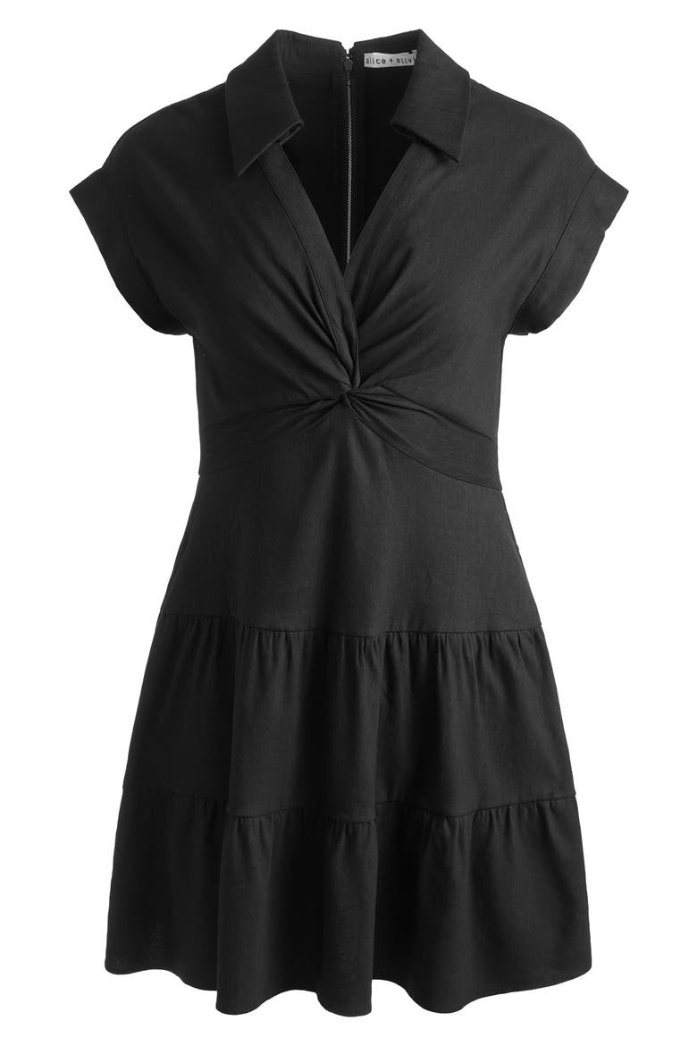 Mila Center Twist Linen Blend Minidress, Alternate, color, BLACK