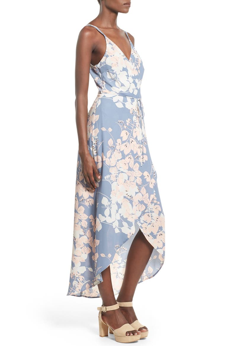 ASTR Wrap Front High/Low Dress, Alternate, color, BLUE MULTI FLORAL