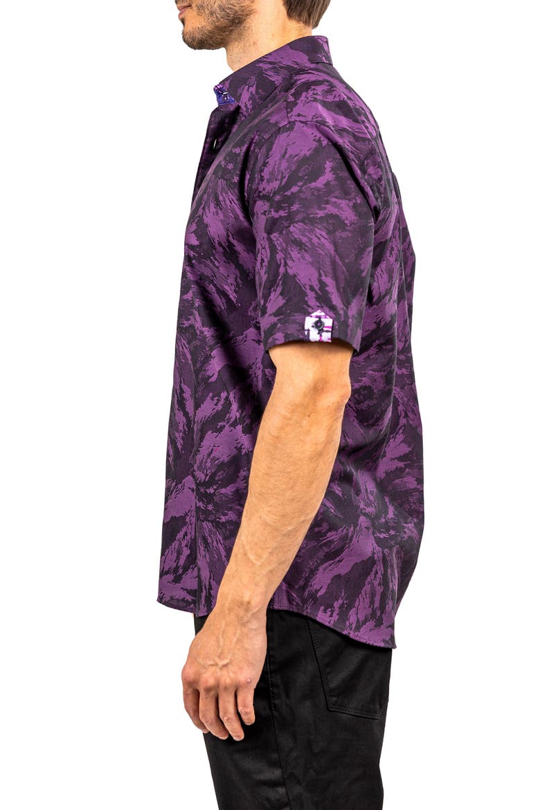 Galileo Ascension 0081 Contemporary Fit Short Sleeve Button-Up Shirt, Alternate, color, PURPLE/BLACK