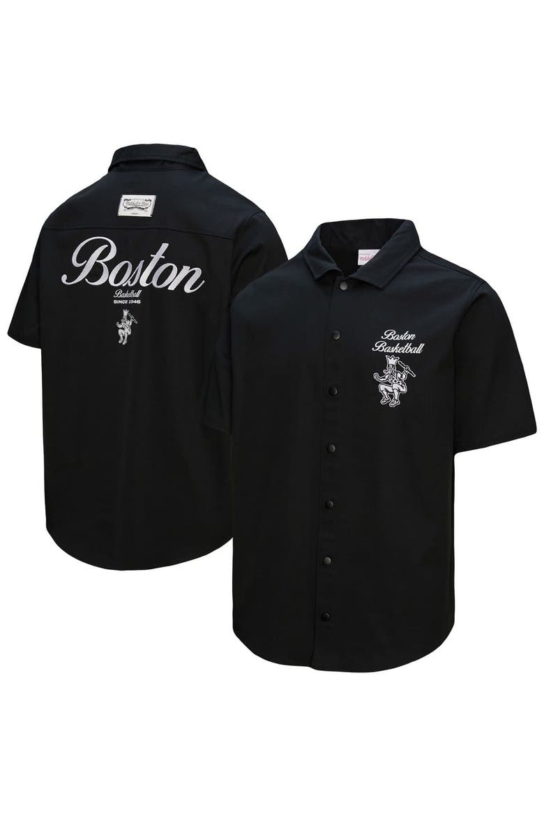 Men's Mitchell & Ness Black Boston Celtics Hardwood Classics Camp Shirt, Main, color, Black