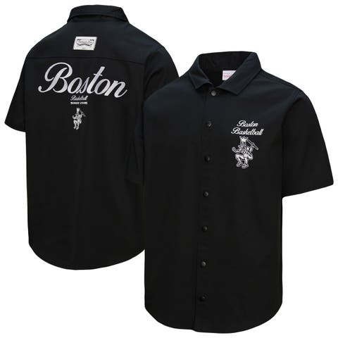 Men's Mitchell & Ness Black Boston Celtics Hardwood Classics Camp Shirt