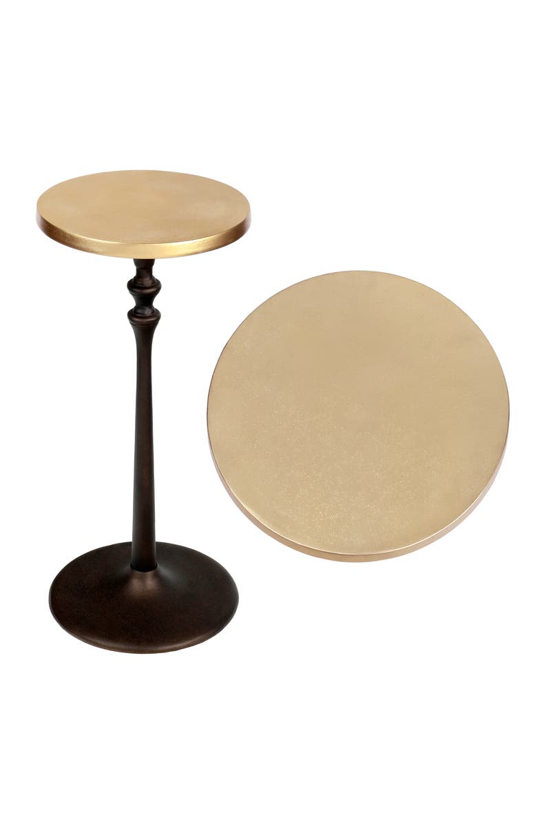 JONATHAN Y Lulu 19.5" Art Deco Classic Pedestal Round Metal Drink Table and Decorative End Table, Main, color, Oil Rubbed Bronze/Gold
