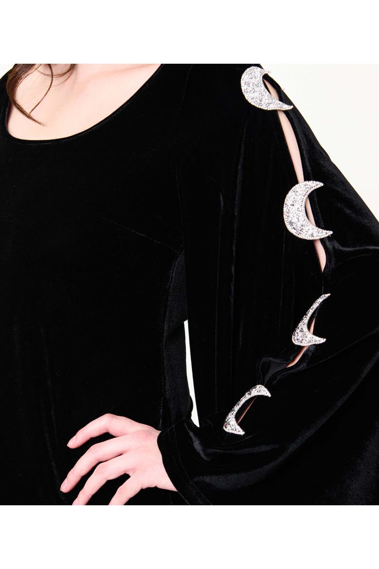 Angel Sleeve Downtown Scene Mini Fit & Flare Dress, Alternate, color, Black w/ Crescent Moon