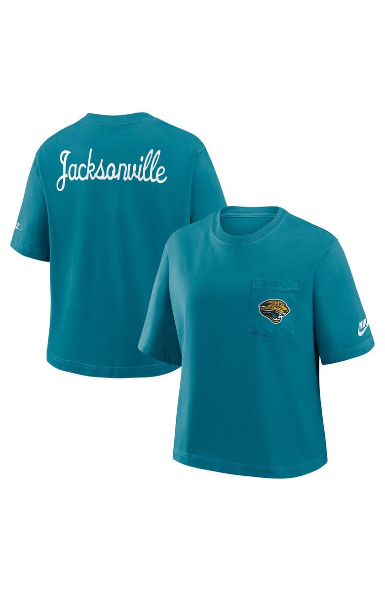 Nike Women's Nike Teal Jacksonville Jaguars Rewind Pocket Boxy T-Shirt, Alternate, color, 
