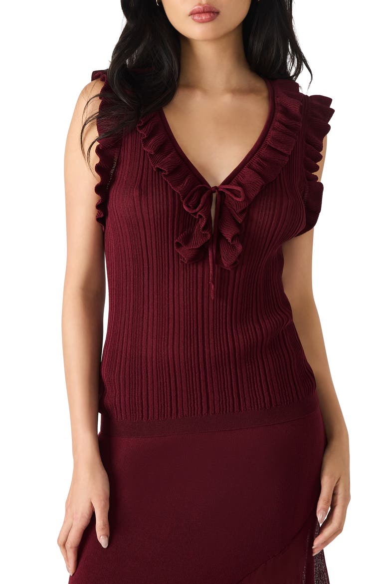 Nataly Ruffle Neck Sleeveless Sweater, Main, color, WINE