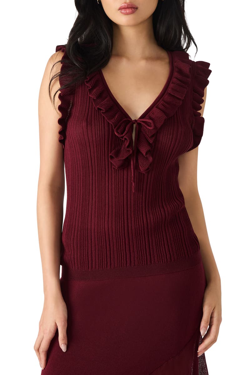 Steve Madden Nataly Ruffle Neck Sleeveless Sweater, Main, color, Wine