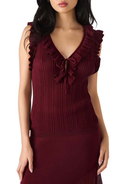 Steve Madden Nataly Ruffle Neck Sleeveless Sweater In Burgundy