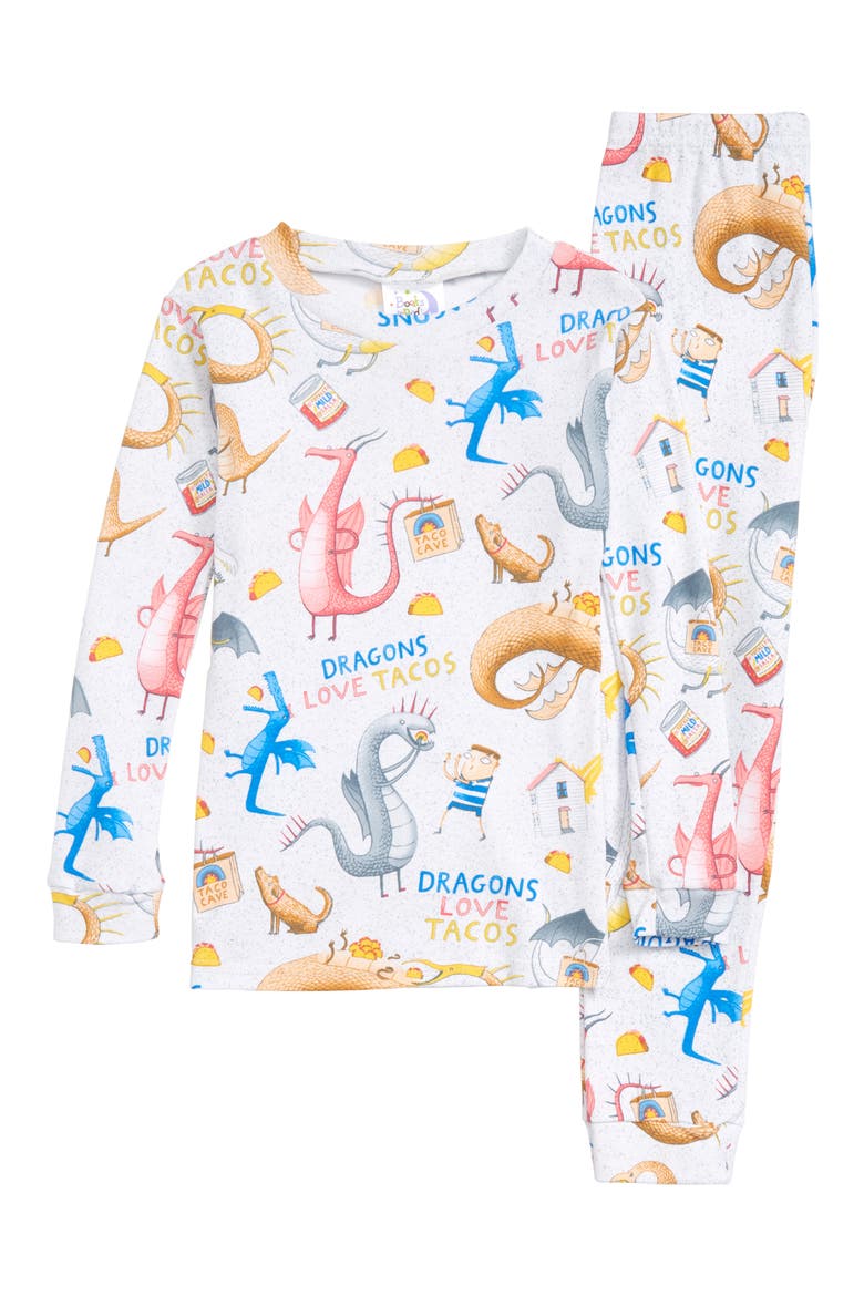 Dragons Love Tacos 2 Fitted Two-Piece Pajamas & Book Set, Main, color, GREY