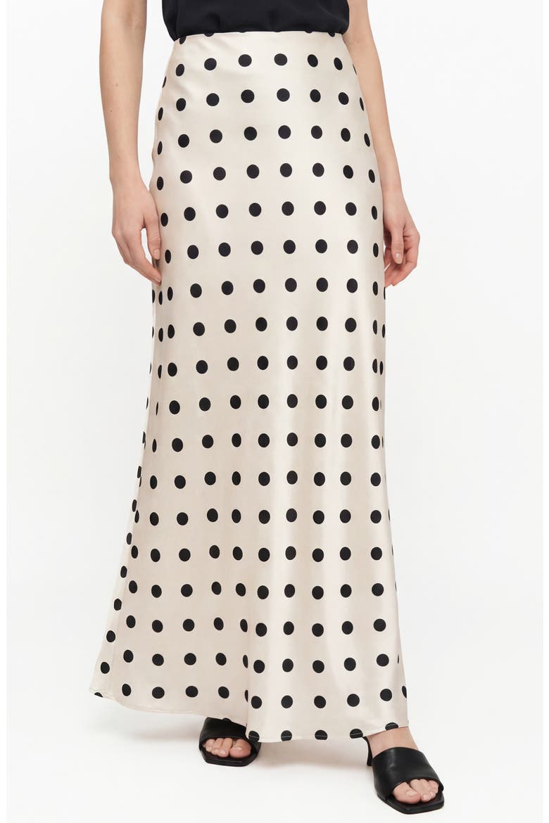 Melanie Satin Maxi Skirt, Main, color, IVORY/ BLACK POLKA DOT