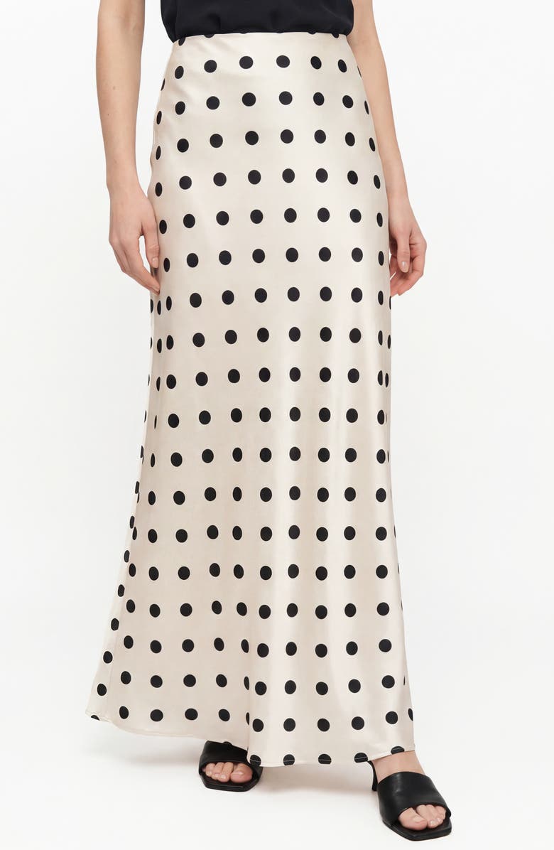 Love By Design Melanie Satin Maxi Skirt, Main, color, Ivory/ Black Polka Dot