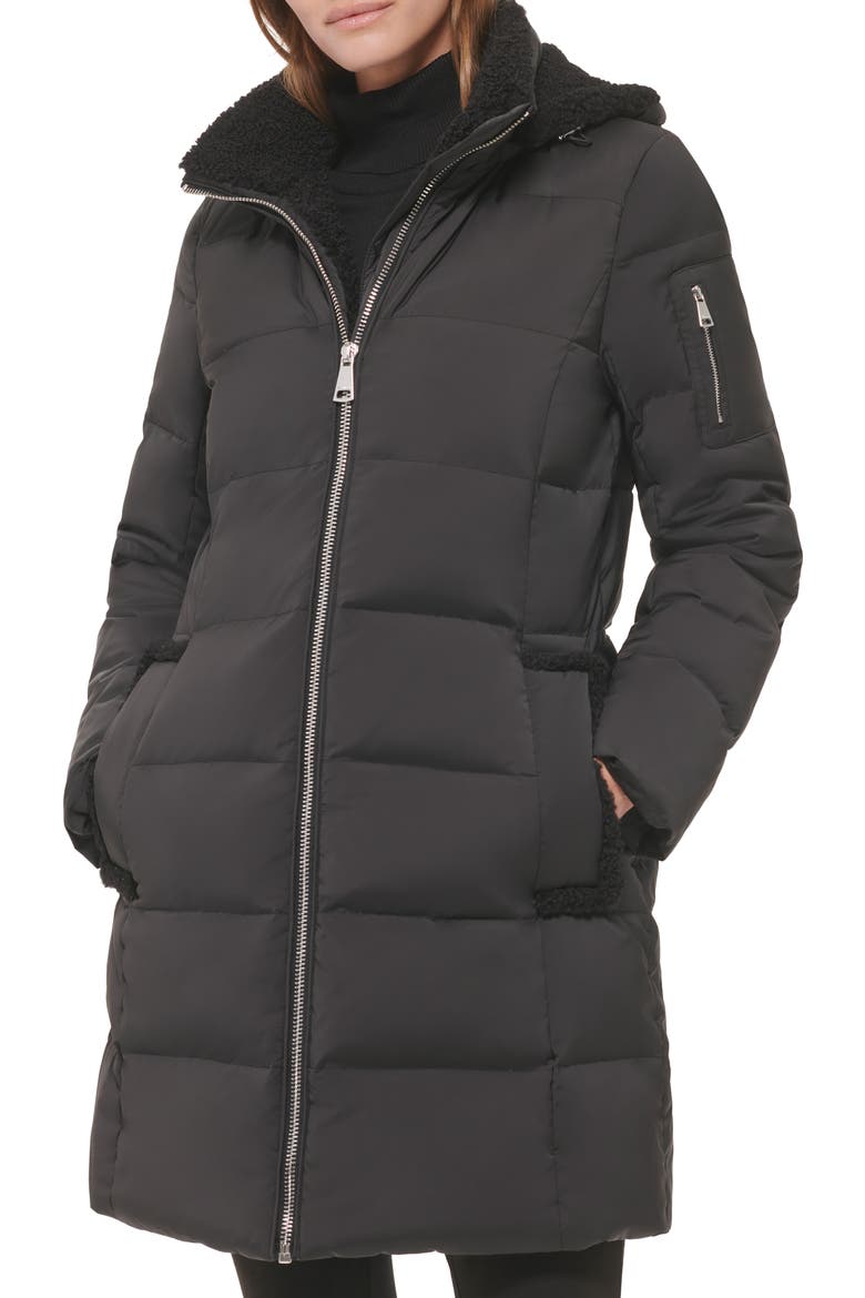 Faux Shearling Lined Down Puffer Jacket, Main, color, BLACK