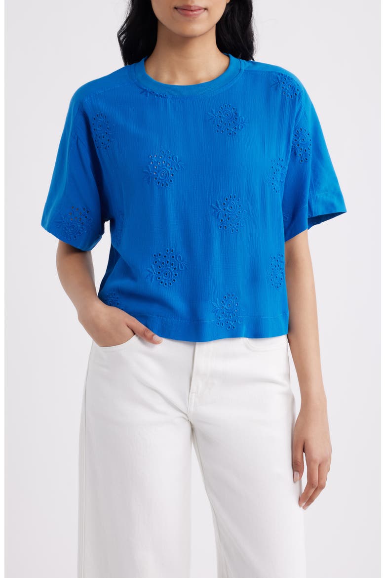Eyelet Crop T-Shirt, Main, color, COBALT