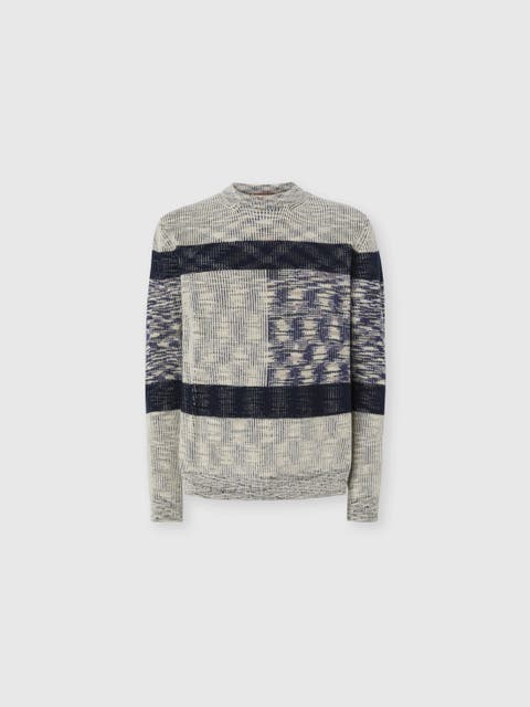 Crew Neck Sweater With Check Pattern