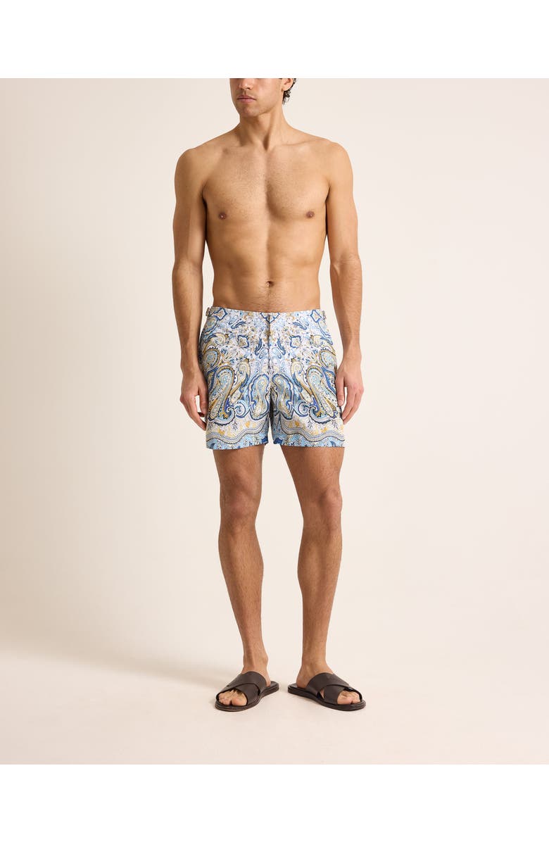 Orlebar Brown Bulldog Mid-Length Classic Fit Swim Shorts With Fairground Print, Alternate, color, Multi/Blue