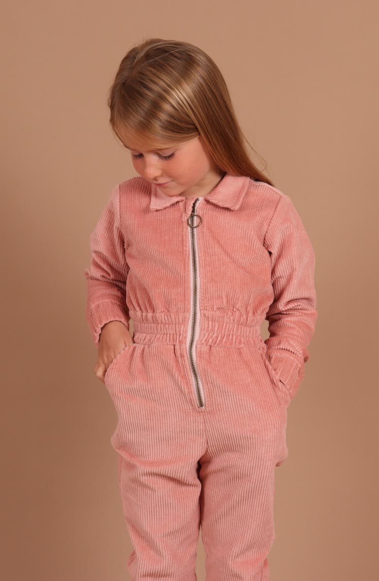 TINY TRIBE Kids' Cotton Stretch Corduroy Romper, Alternate, color, Dusty Rose