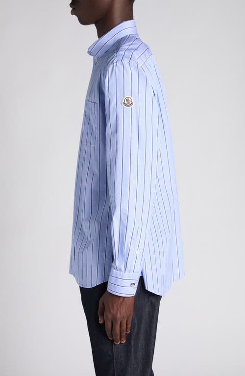 Moncler Logo Patch Stripe Cotton Poplin Button-down Shirt In Blue